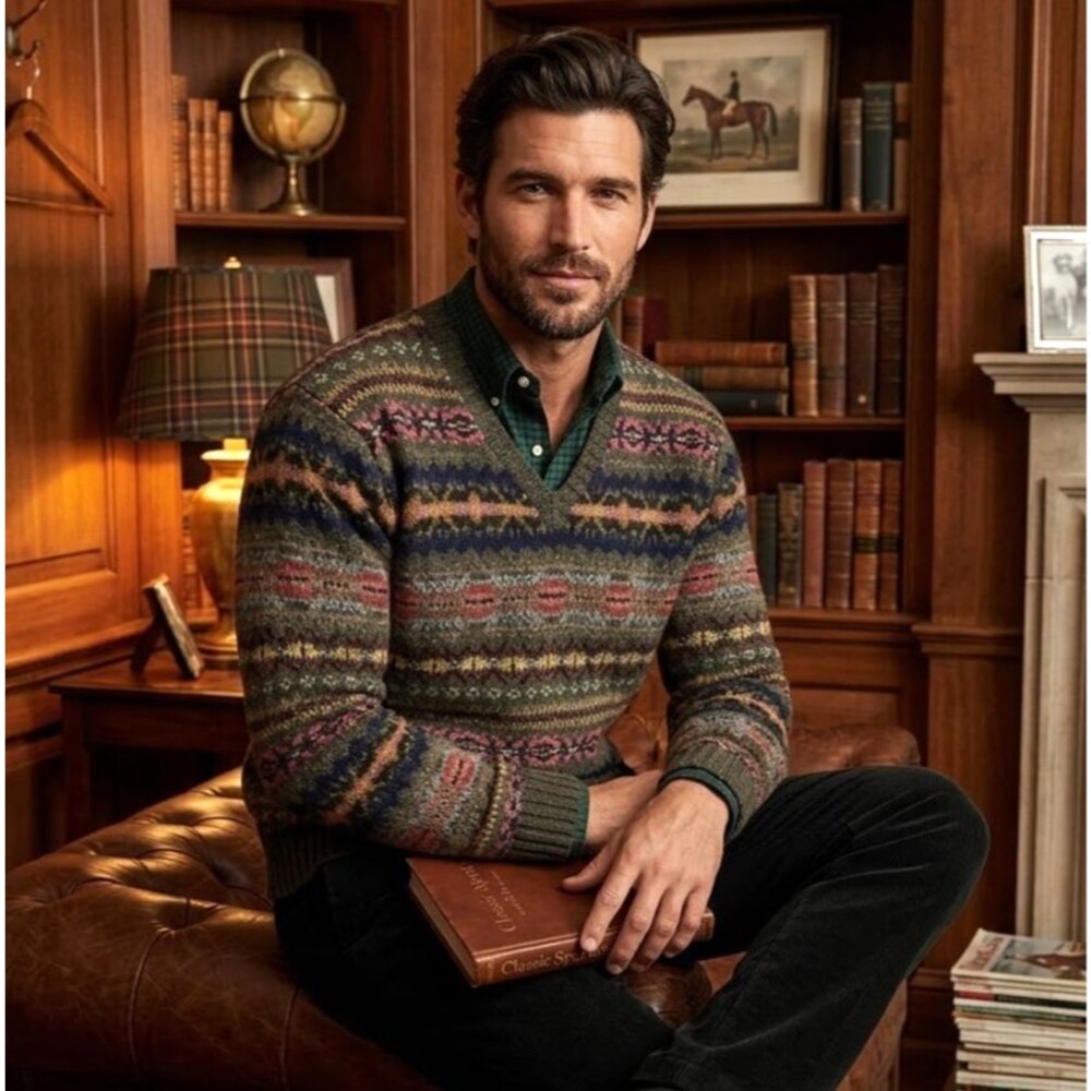 VTG Polo Ralph Lauren Fair Isle Alpaca Wool Sweater Size XL V-Neck Aztec Navajo